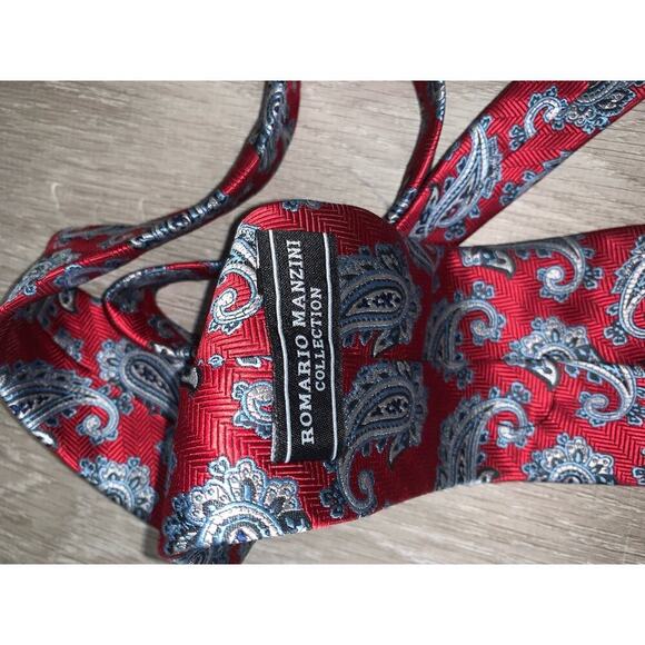 Romario Manzini Men's Silk Necktie Set‎ Multicolor Paisley 2 Piece - Picture 4 of 7